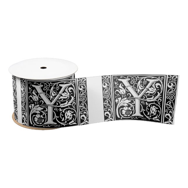 Letter Y Medieval Monogram Art Nouveau Satin Ribbon (Spool)