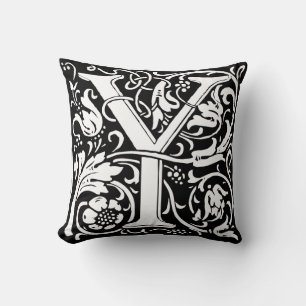 Letter Y Medieval Monogram Art Nouveau Throw Pillow