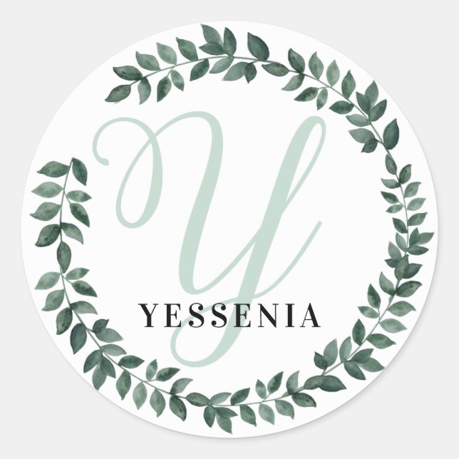 Letter Y Monogram Custom Name Minimalist Botanical Classic Round Sticker (Front)