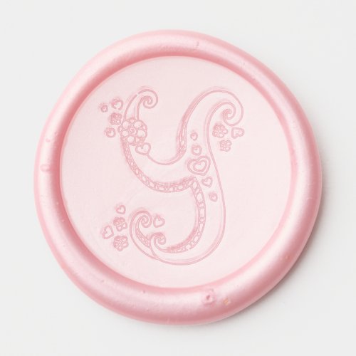 Letter Y monogram hearts and flower line art Wax Seal Sticker