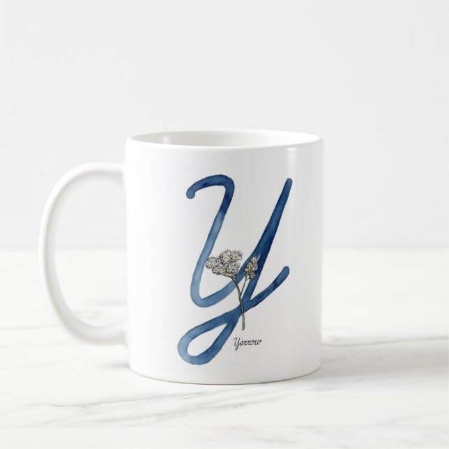 Letter “Y” watercolor flower initial mug (Left)