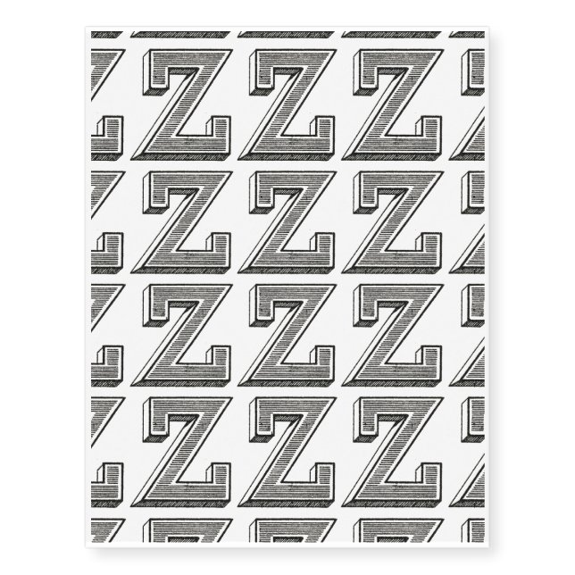  Letter Z, Alphabet z, Black and White Temporary Tattoos (Front)
