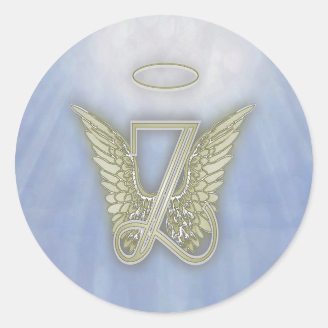 Letter Z Angel Monogram Classic Round Sticker (Front)