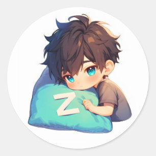Letter Z Anime Boy Classic Round Sticker
