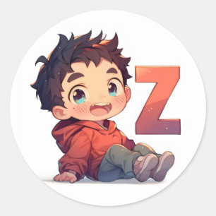 Letter Z Anime Cute Boy Classic Round Sticker