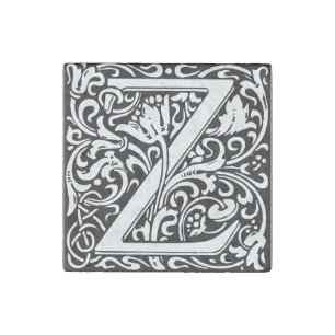 Letter Z art nouveau black and white Tile