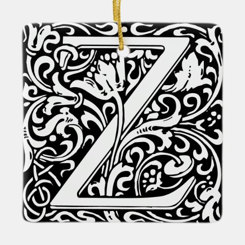 Letter Z art nouveau black and white Tile  Ceramic Ornament