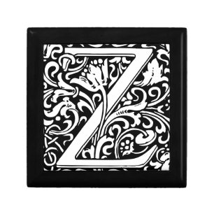 Letter Z art nouveau black and white Tile Gift Box