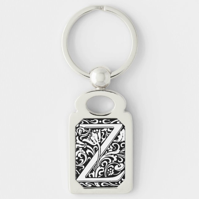 Letter Z art nouveau black and white Tile  Keychain (Front)