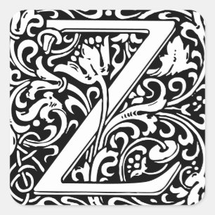Letter Z art nouveau black and white Tile Square Sticker