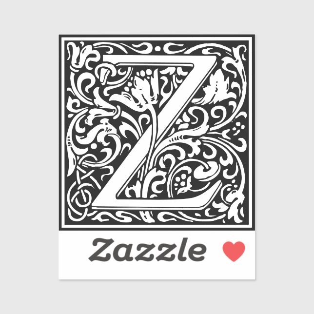 Letter Z art nouveau black and white Tile  Sticker (Sheet)