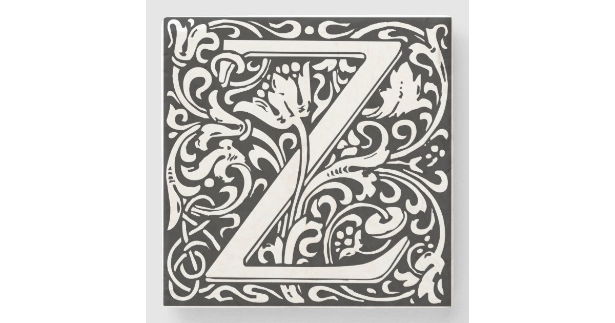 Letter Z art nouveau black and white Tile Stone Coaster Zazzle