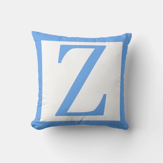 Letter Z Baby Blue Border Throw Pillow (Front)