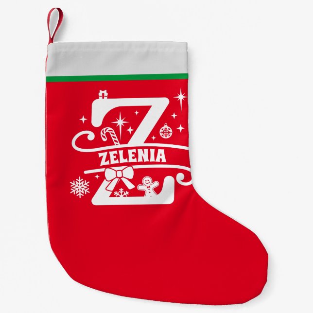 Letter Z Christmas Monogram Initial Name Red White Small Christmas Stocking (Front)