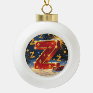 Letter Z Christmas Sleeping Personalized Initial Ceramic Ball Christmas Ornament