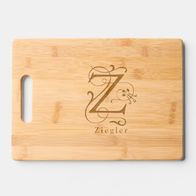 Letter Z Elegant Monogram Personalized Name Engraved Cutting Board (Front)