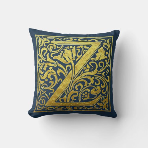 Letter Z First Letter Blue and Gold Throw Pillow