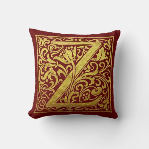 Letter Z First Letter Red and Gold Throw Pillow