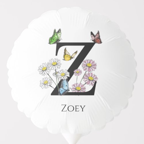 Letter Z Floral Butterfly Monogram Initial     Balloon