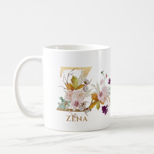 Letter Z _ Gold Floral Name sister coworker friend Coffee Mug