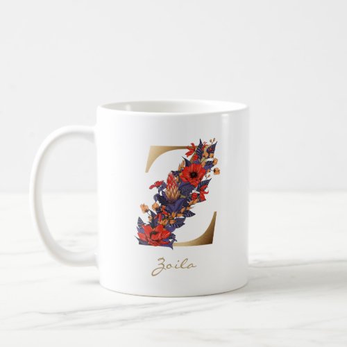  Letter Z Gold Monogram Red Purple Yellow Floral Coffee Mug