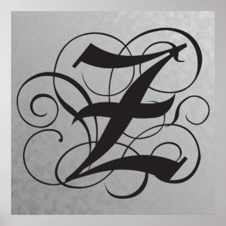 Letter Z, Gothic Monogram Black Poster