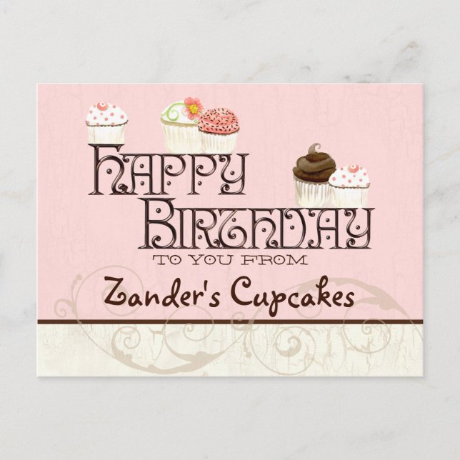 Letter Z Happy Birthday Cupcake Business Postcard (Front)