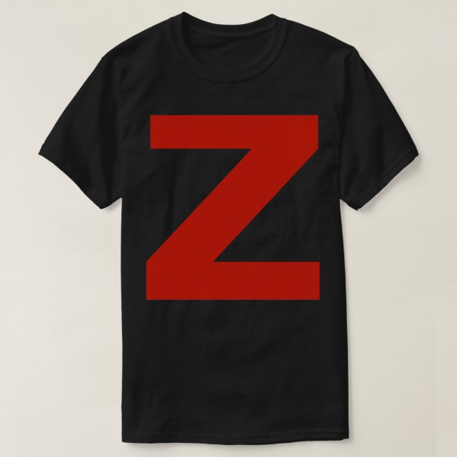 Letter z in Red Text Minimal Typography T-Shirt (Design Front)