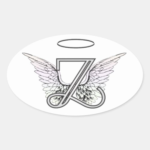 Letter Z Initial Monogram with Angel Wings  Halo Oval Sticker