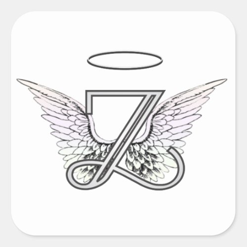 Letter Z Initial Monogram with Angel Wings  Halo Square Sticker