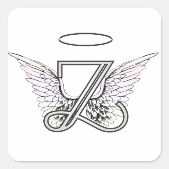 Letter Z Initial Monogram with Angel Wings & Halo Square Sticker (Front)