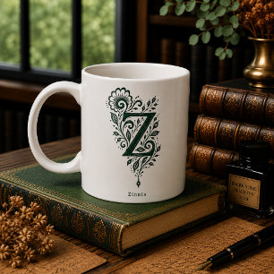 Letter Z Linocut Botanical Personalized Mug