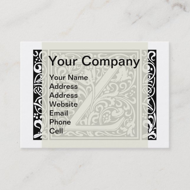 Letter Z Medieval Monogram Art Nouveau Business Card (Front)