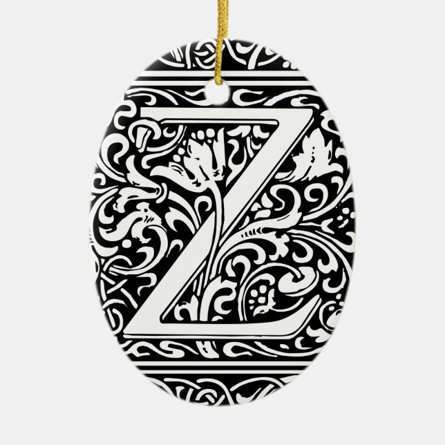 Letter Z Medieval Monogram Art Nouveau Ceramic Ornament (Front)