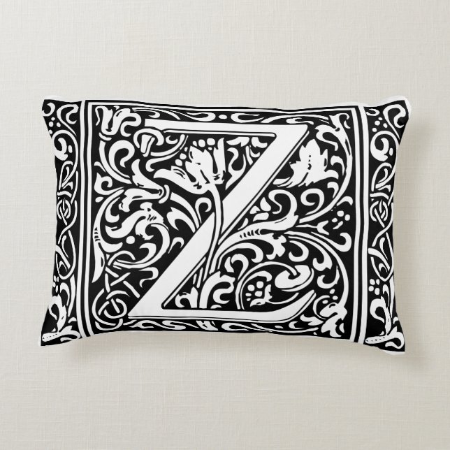 Letter Z Medieval Monogram Art Nouveau Decorative Pillow (Back)