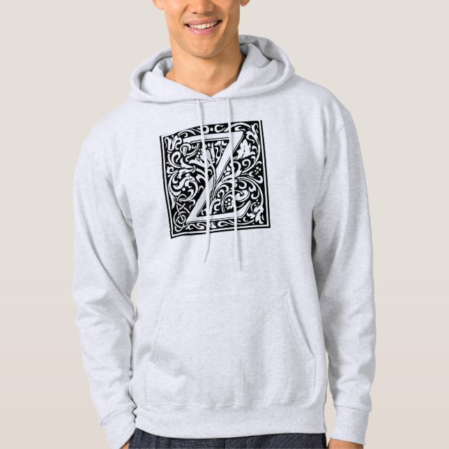 Letter Z Medieval Monogram Art Nouveau Hoodie (Front)
