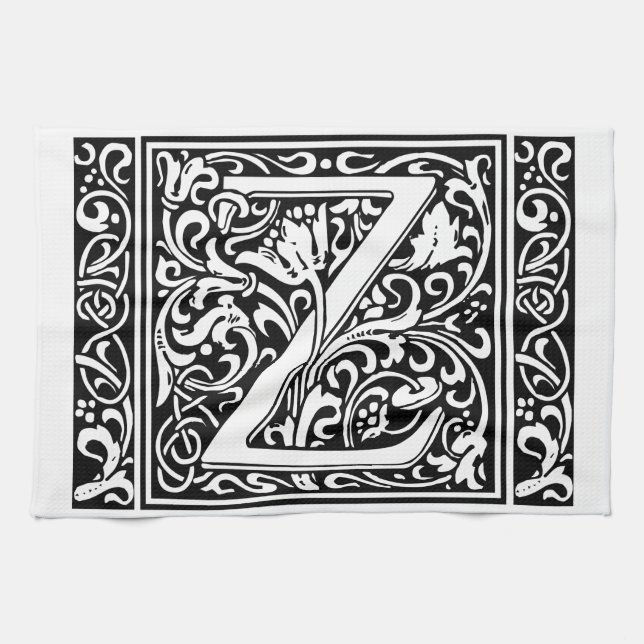 Letter Z Medieval Monogram Art Nouveau Kitchen Towel (Horizontal)