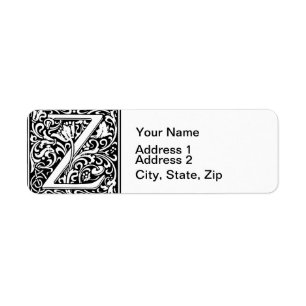 Letter Z Medieval Monogram Art Nouveau Label