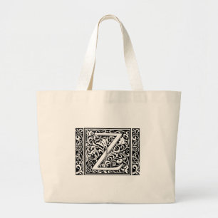 Letter Z Medieval Monogram Art Nouveau Large Tote Bag