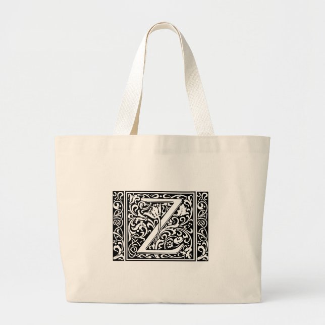 Letter Z Medieval Monogram Art Nouveau Large Tote Bag (Front)