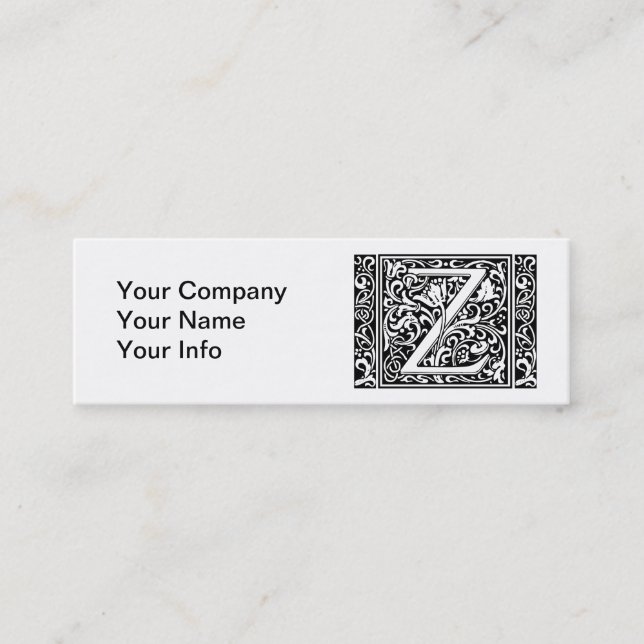 Letter Z Medieval Monogram Art Nouveau Mini Business Card (Front)
