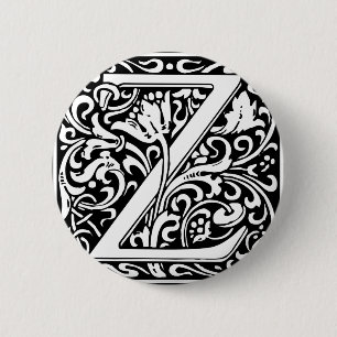 Letter Z Medieval Monogram Art Nouveau Pinback Button