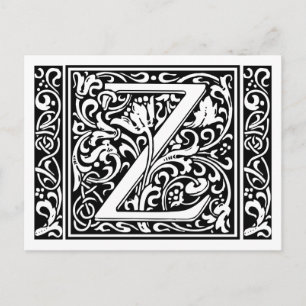 Letter Z Medieval Monogram Art Nouveau Postcard