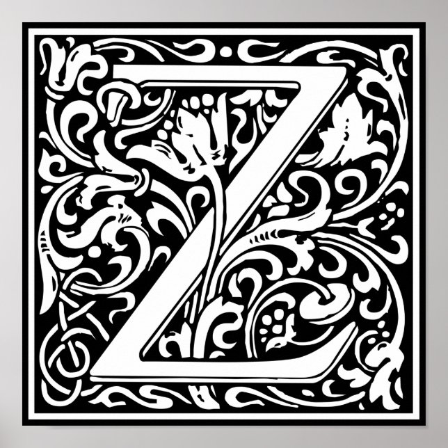 Letter Z Medieval Monogram Art Nouveau Poster (Front)