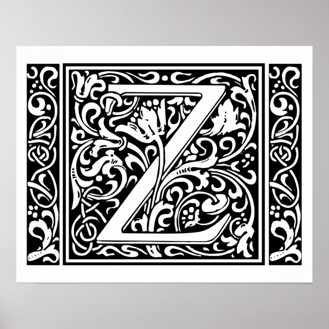 Letter Z Medieval Monogram Art Nouveau Poster (Front)