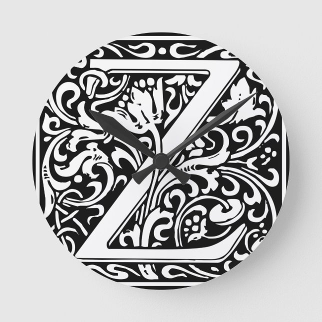 Letter Z Medieval Monogram Art Nouveau Round Clock (Front)