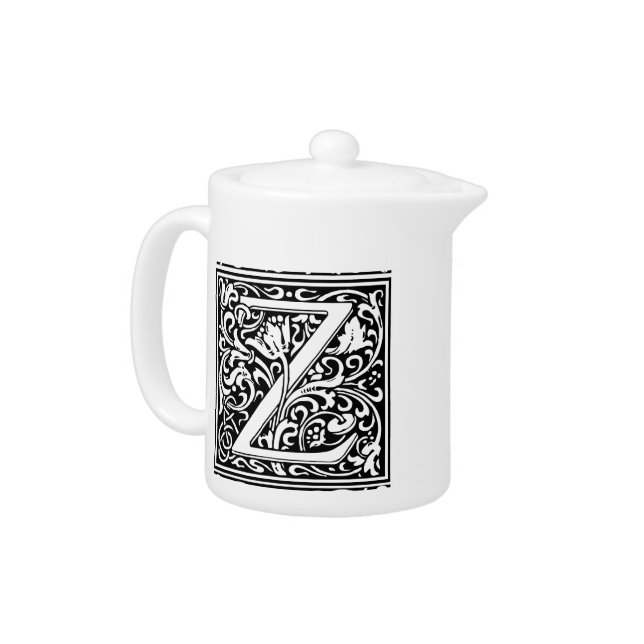 Letter Z Medieval Monogram Art Nouveau Teapot (Left)