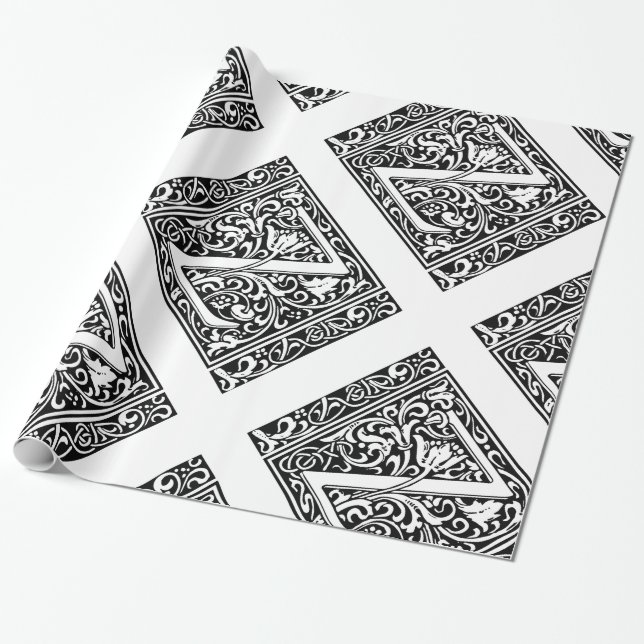 Letter Z Medieval Monogram Art Nouveau Wrapping Paper (Unrolled)