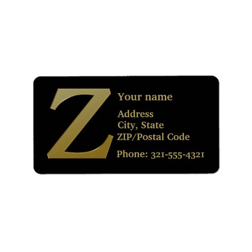 Letter Z Monogram Gold Address Label