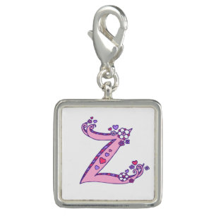 Letter Z monogram heart flower pink art charm